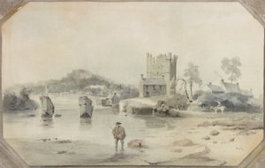 バイウェル城と橋の遺跡（紙に鉛筆と水彩） 作： Luke Clennell